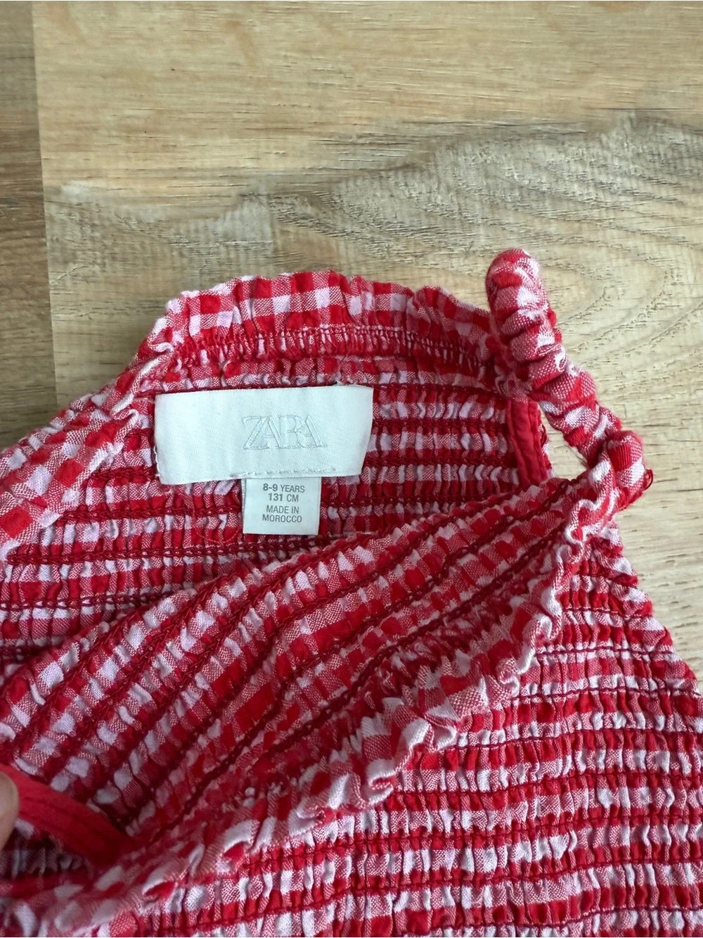 Zara Red and White Gingham Smocked Top